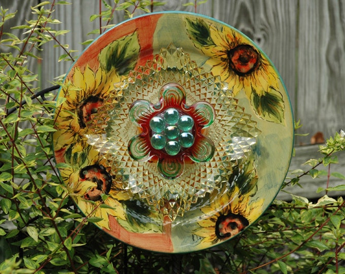Upcycled Glass Dish Flower Plate Yard Art Etsy
