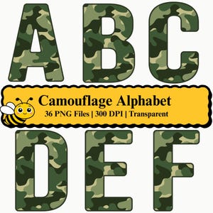 Kamouflagealfabet PNG | Armékamouflagebokstäver A–Ö-siffror | Militärt typsnittspaket