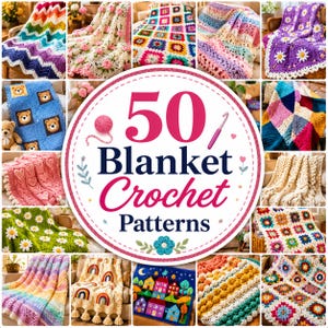 Lot de 50 modèles de couvertures au crochet | Couvertures pour bébé, couvertures carrées pour grand-mère, couvertures fleuries (Téléchargement numérique)