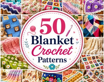 Bundel met 50 haakpatronen voor dekens | Babydekens, Grandma Square dekens en dekens met bloemenprint (digitale download)