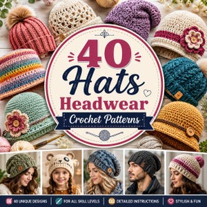 Bundel met 40 haakpatronen voor mutsen | Beanie, bucket hat, babymuts, capuchon (PDF-download)