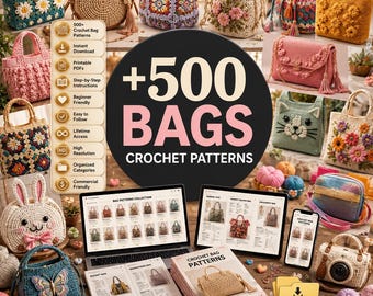 Lot de plus de 500 modèles de sacs au crochet | Modèles PDF de cabas, sacs à main et sacs à dos (téléchargement instantané)