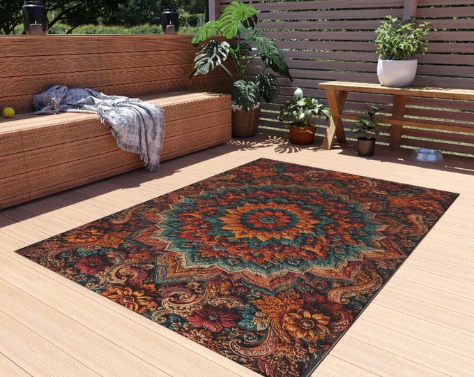Featured listing image: Bohemian Mandala Outdoor Rug | Floral Geometric Patio Mat