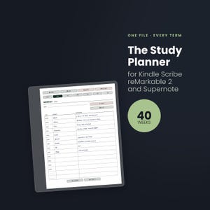 Study Planner for Kindle Scribe reMarkable 2 Supernote, Undated Academic Year, 11109 Tappable Links, Eight Subjects, Grade Sheets, 40 Weeks