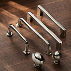 Modern Chrome Cabinet Handles, Polished Nickel Drawer Pulls, Kitchen Cabinet Hardware, U Bar Pulls, Round Knobs, Dresser Furniture Handles