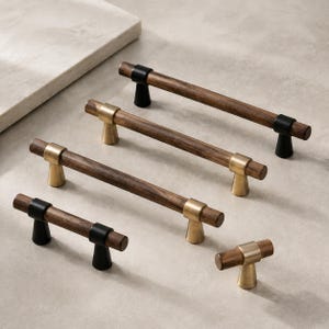 Schrankgriffe aus Walnussholz, Schubladengriffe aus Holz, Küchenschrankbeschläge, moderne Möbelgriffe, Kommodengriffe aus Messing, Mid-Century-Dekor