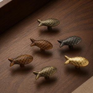 Fish Cabinet Knob, Vintage Brass Drawer Pull, Nautical Cabinet Hardware, Coastal Furniture Knob, Ocean Decor, Unique Kitchen Dresser Handle
