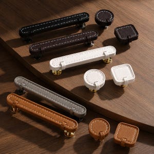 Tiradores de cuero para armarios, tiradores de lujo para cajones, herrajes cosidos, tiradores modernos para armarios, pomos de cuero, herrajes para cómodas