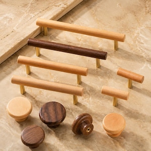 Pomelli e maniglie in legno per mobili, maniglie per cassetti in legno naturale, ferramenta in legno di faggio, maniglie minimaliste per mobili da cucina, mobili scandinavi