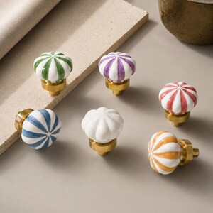 Ceramic Pumpkin Knobs, Colorful Cabinet Hardware, Vintage Drawer Pulls, Kids Room Dresser Knobs, Kitchen Cabinet Handles, Cute Home Decor