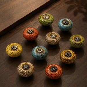 Ceramic Cabinet Knobs, Vintage Drawer Pulls, Colorful Kitchen Hardware, Handmade Furniture Knobs, Retro Dresser Decor, Unique Cabinet Handle