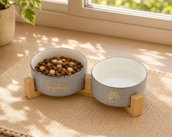 Engraved Pet Lover Gift, Personalized Ceramic Pet Feeding Bowl, Handmade Pottery Dish for Dogs & Cats, Cute Pet Accessory