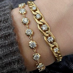 Diamond-Linked Unique Bracelet, Round Cut Moissanite Button Back Bezel Set Bracelets, Minimal Diamond Chain Bracelet Jewelry, 925 Silver