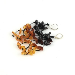 Natural Baltic Amber Dangle Earrings Multicolor Polished Beads Chips Layered Dark to Light Pattern
