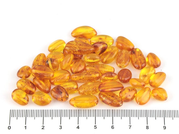 Natural Baltic Amber Beads Stones Pieces Oval Puffed Beans Honey 