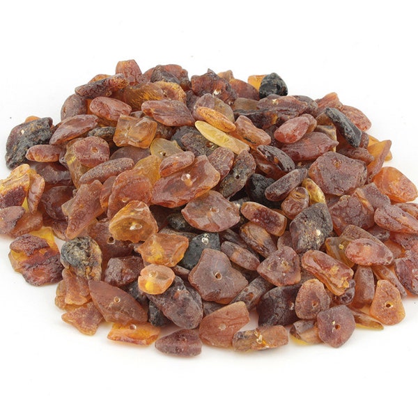 Natural Baltic Amber Beads Cognac Brown Colors Unpolished Nuggets Chips Pieces Drilled Holes S Size 7-9 mm