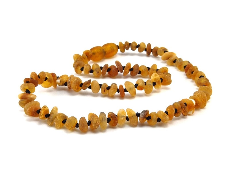 Baltic Amber Necklace Teething Baby Toddler Child Rounded Sides Unpolished Green Beads