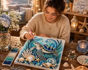 Ocean Pearl Art Kit, DIY Pearl Bead Painting Kit, Sea Themed Wall Art Craft, Ocean Diamond Art Kit, Coastal Home Decor, Craft Gift