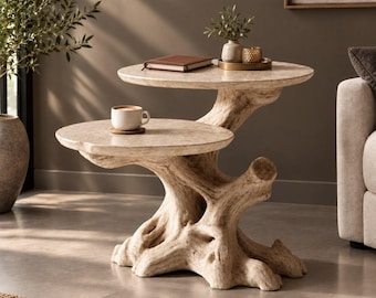 Rustic Live Edge Natural Organic Wood End Table with Two Storage