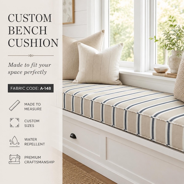 Custom Bench Cushion, Window Seat Cushion, Foam Bench Cushion, Indoor Bench Cushion, Custom Bay Window Cushion