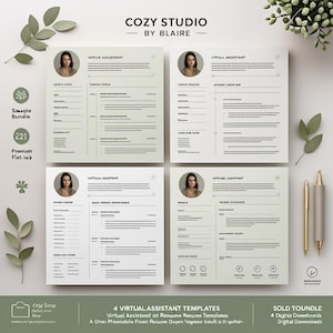 Virtual Assistant Resume Bundle: 4 Editable Canva CV Templates