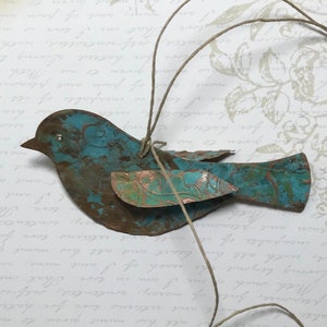 Artist-made unique genuine real copper bird ornament, flying bird,verdigris patina, copper hanging decoration,7th anniversary gift