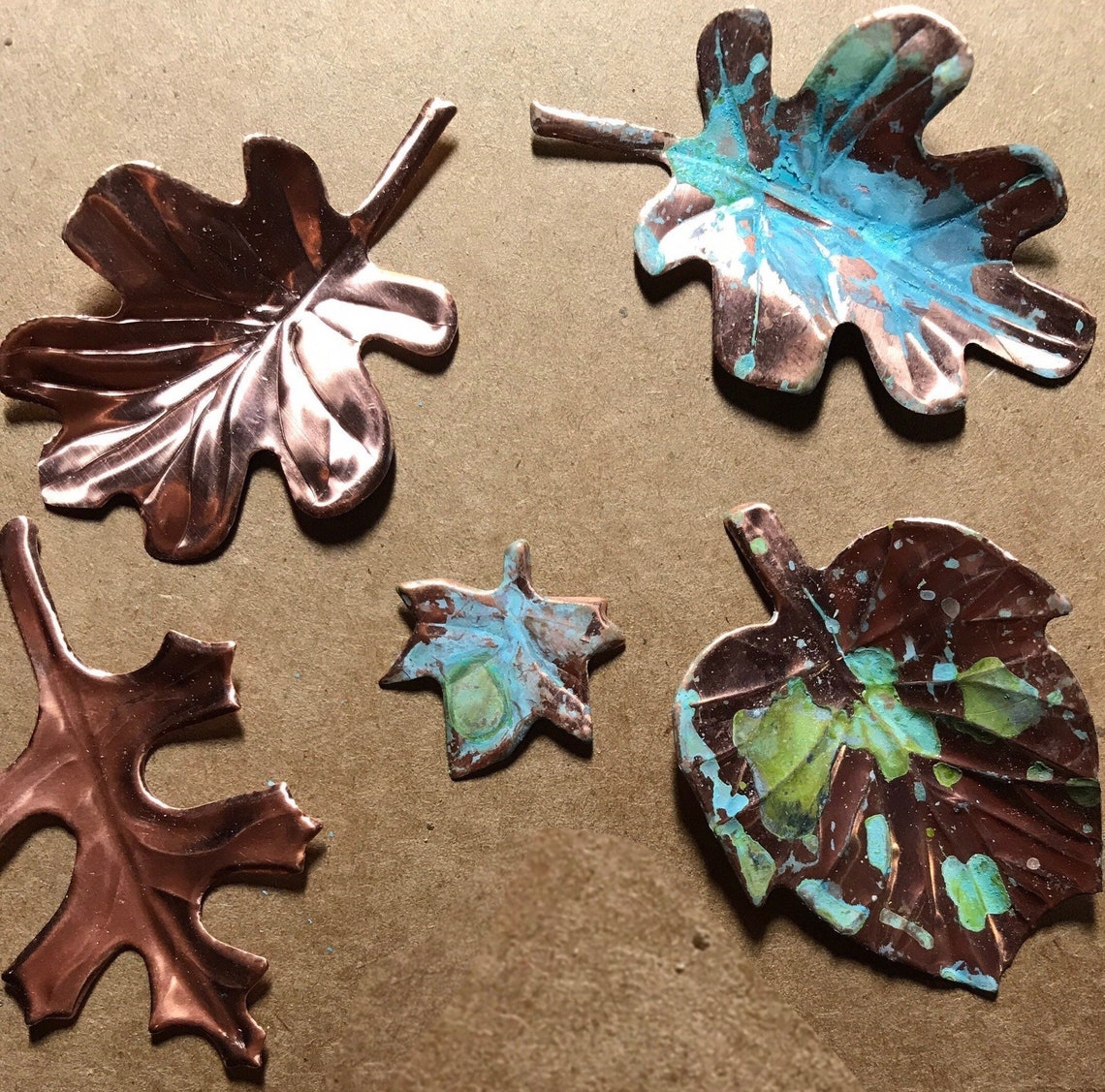 Copper leaves handmade copper leaf set patinaed metal leaf Etsy