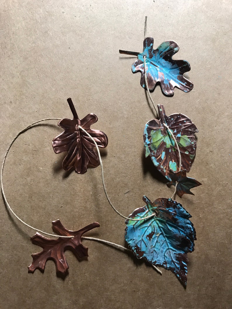 Copper leaves handmade copper leaf set patinaed metal leaf Etsy