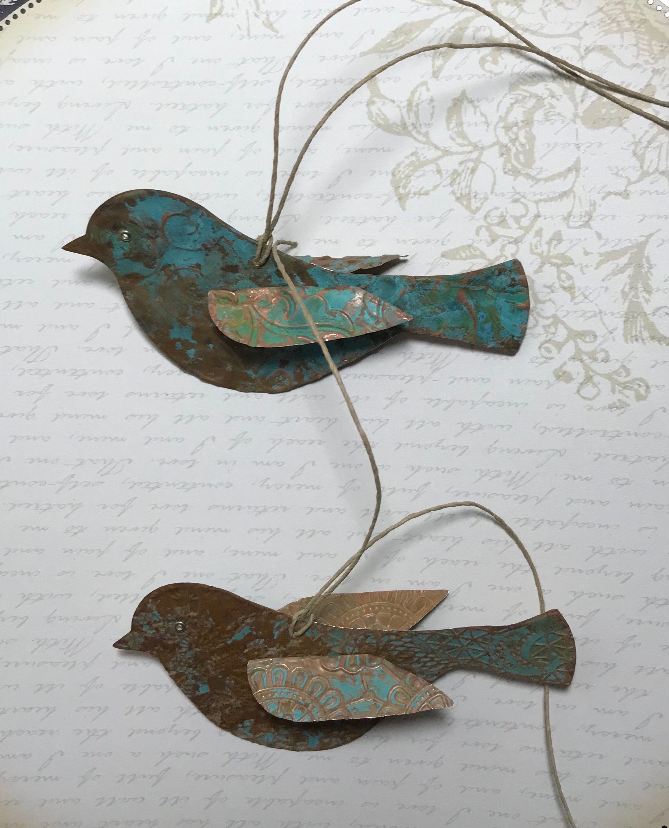 Artist-made unique genuine real copper bird ornament, flying bird,verdigris patina, copper hanging decoration,7th anniversary gift