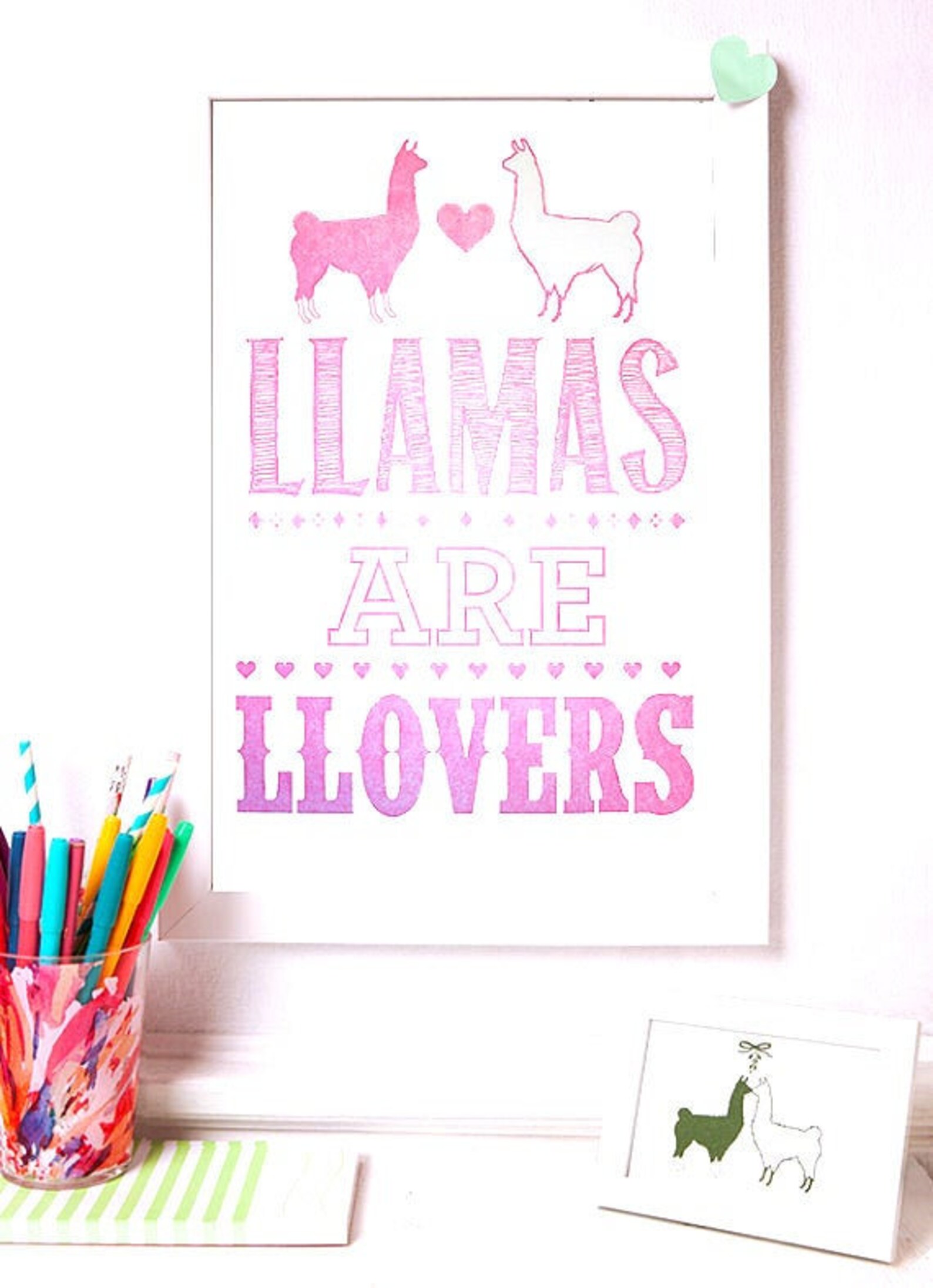 Wall Art Poster Llama Poster Llama Art Print Letterpress | Etsy