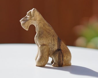 Schnauzer Figurine or Sculpture. Made of Solid Limba and Different hardwoods. Gray in color. Sitting pose.