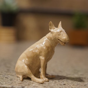 Hand Carved Hard Maple Bull Terrier Figurine: Solid Wood Sculpture