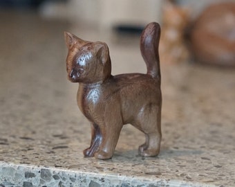 Handcrafted Miniature Wooden Kitten Figurines - Standing Pose Hardwood Sculptures for Cat Lovers
