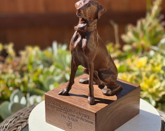 Labrador/Weimaraner Figurine or Sculpture. Made of Solid Walnut and Different hardwoods. An exceptional size for a centerpiece.