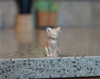 Miniature Wooden baby kitten figurines. Sitting Pose. Made of various different hardwoods.