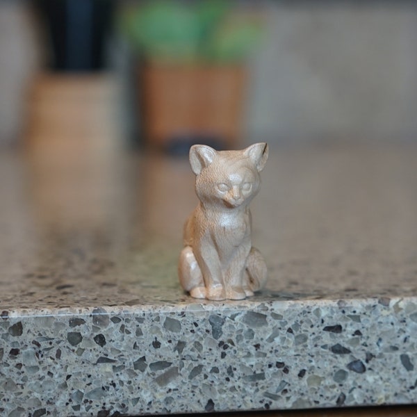 Miniature Wooden baby kitten figurines. Sitting Pose. Made of various different hardwoods.