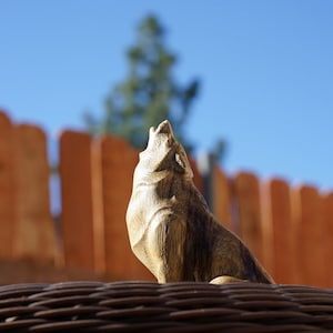 Wooden Howling Wolf Figurine. Wolf Sculpture. Made of African Limba and different hardwoods. For wolf and wildlife lovers.