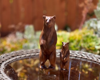 Wooden Bear Statue. Carved from a solid block of Walnut. Standing pose. Available in different sizes. Only 1 bear included with purchase.