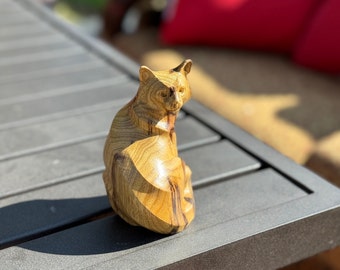 African Black Limba Cat Sculpture - A Timeless Tribute to Feline Grace