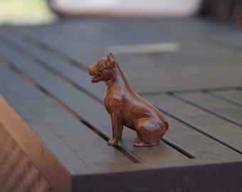 Carved Wooden Pitbull Sculpture | Memorial Pet Figurine | Customizable in Walnut, Maple, or African Limba
