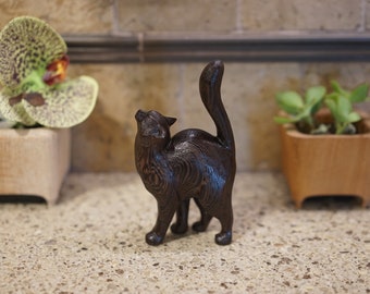 Wooden Cat Figurine. Made of solid African Wenge and different hardwoods. very elegant cat sculpture.