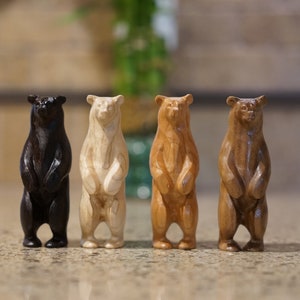 Wooden Bear Statue. Made from different hardwoods. Standing pose. Available in different Species. 4 inches tall.