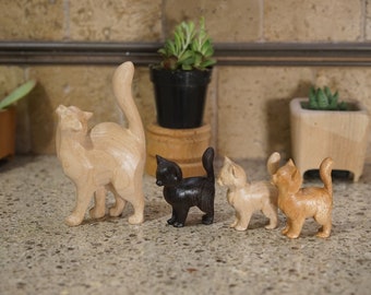 Maple Mother Cat and Kittens Figurine Set, Hardwood Family