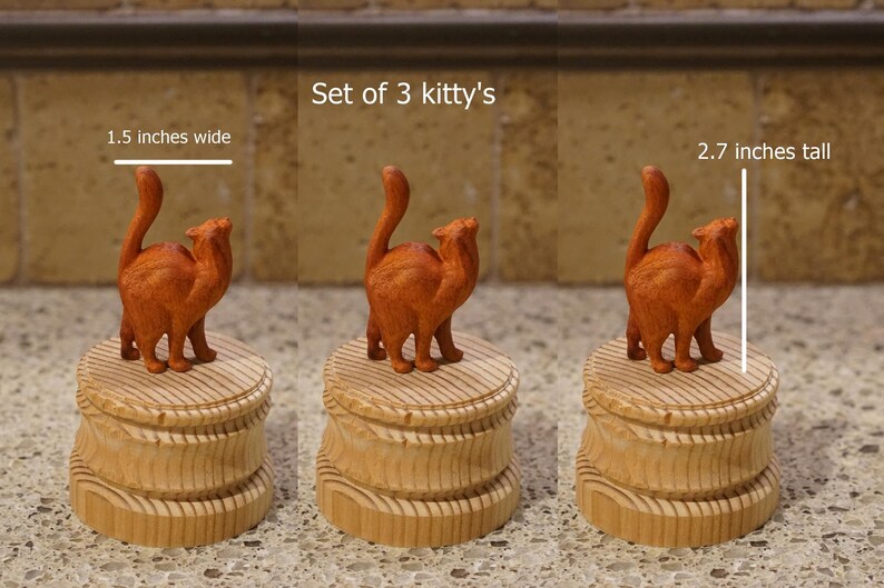 Set of 3 Miniature Wooden Cat Figurines. Frame Huggers. Set Etsy