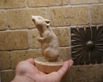 ネズミの像：葉の彫刻、動物の置物の木彫り - Etsy 日本