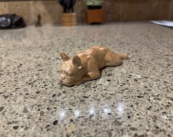 Miniature French bulldog Figurine or Sculpture. Made of Solid maple and Different hardwoods. Carved from a solid block of hardwood.