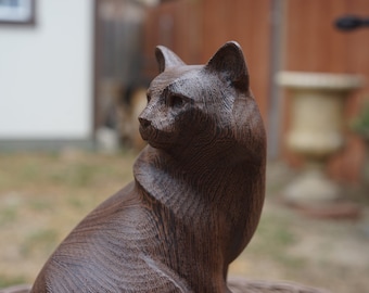 Wooden Cat Figurine. Made of different hardwoods. very elegant cat sculpture. This is a Giant version of my other cats.
