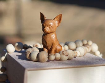 Wooden Chihuahua Figurine with Upright Ears