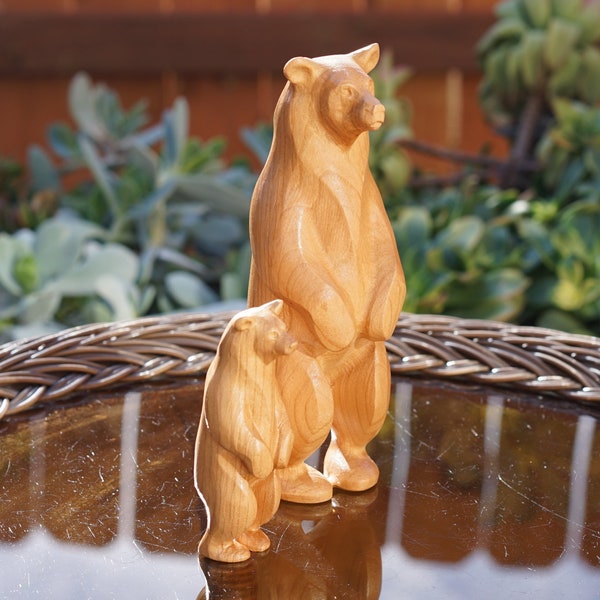 Wooden Bear Statue. Carved from a solid block of Cherry. Standing pose. Available in different sizes. Only 1 bear included with purchase.