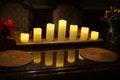 Long Walnut Candle Holder, 7-Pillar Candelabra Centerpiece